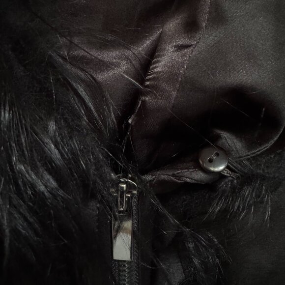 Bebe Black Trench Coat Real Fur Trim Collar Designer Zipper Belt Size XS - Picture 13 of 14